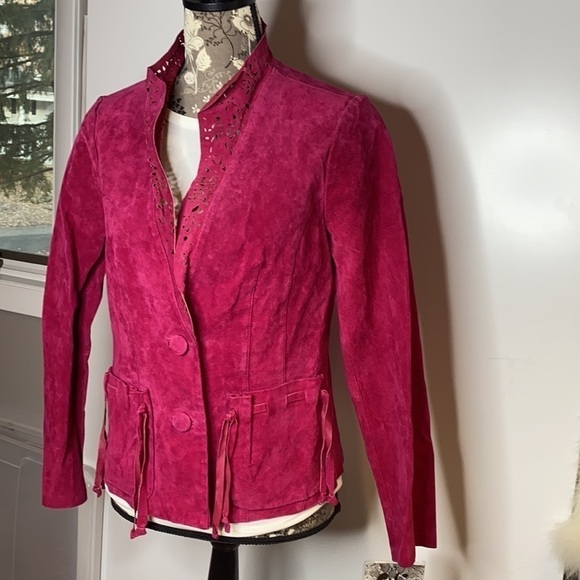 Carlos Falchi Sz M Raspberry Pink Suede Jacket Coat - Picture 1 of 14